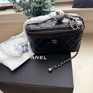 New with box CC logo Quilted black and silver crossbody bag